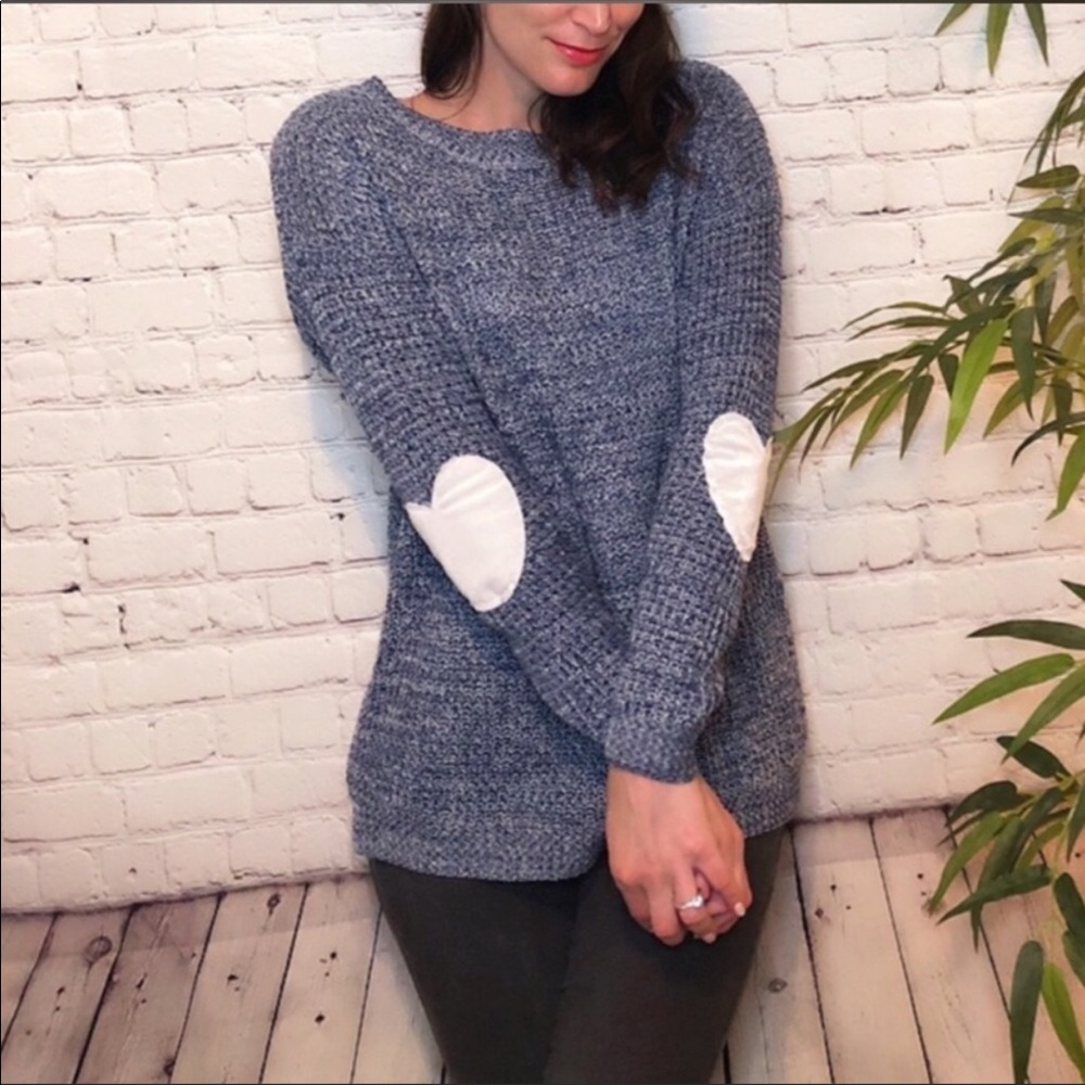 Blue & White Heart Accent Sweater